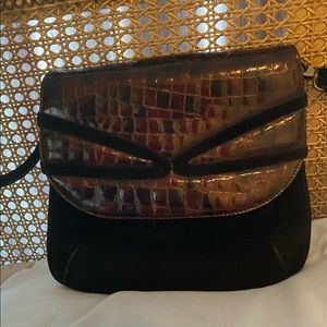 Vaneli black/faux crocodile crossbody purse, midsize vintage